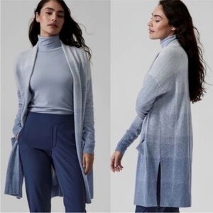 ATHLETA Blue Ombre Spirit Wool Cashmere Long Cardigan Sweater Duster Size S